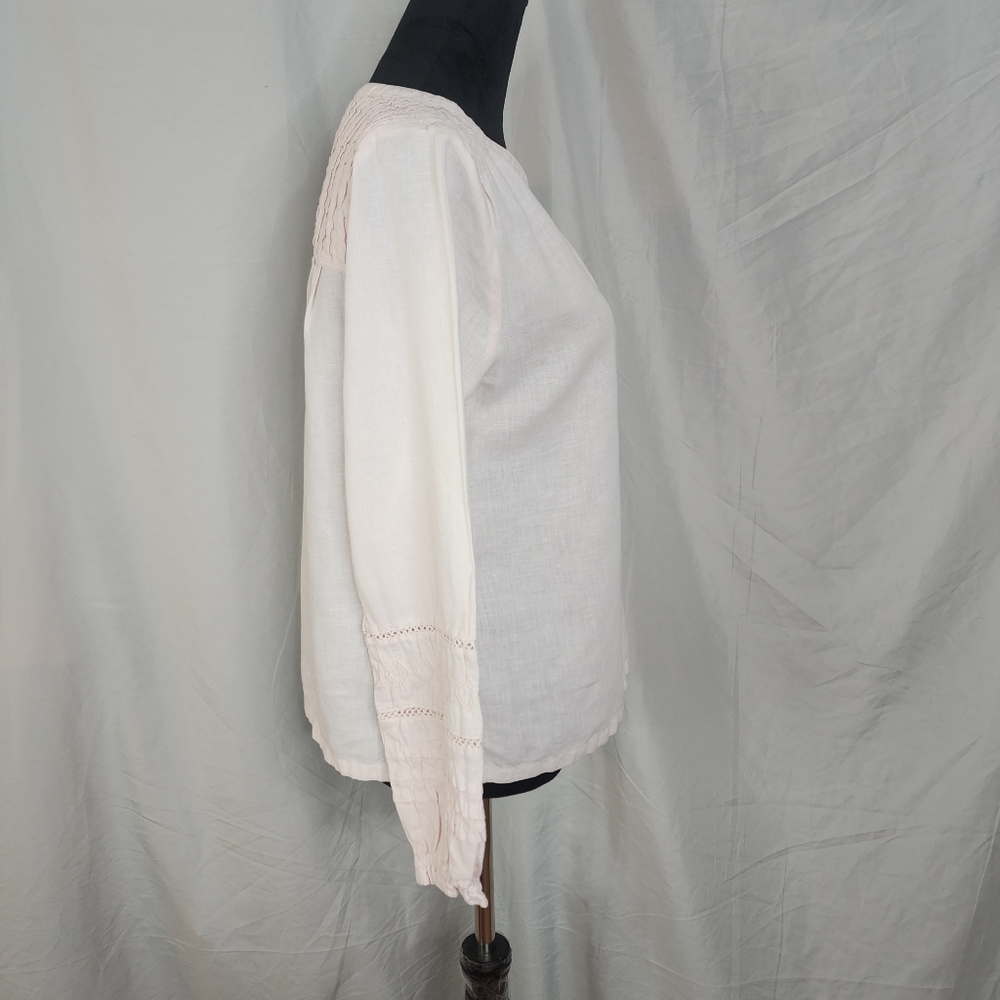 RACHEL ZOE Size Small Pink‎ Linen Cotton Balloon Sleeve Split Band V-neck Blouse - Picture 10 of 12
